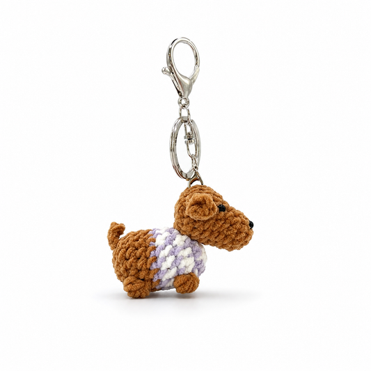 Light Color Sausage Dog Crochet Keychain Bag Charm