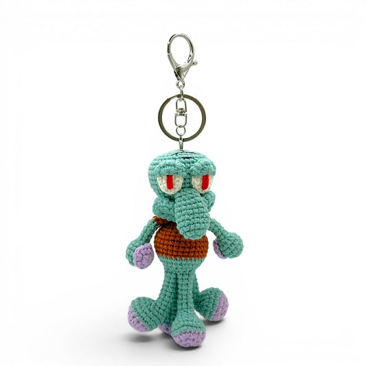 Squidward Tentacles From Sponge Bob Crochet Keychain Bag Charm