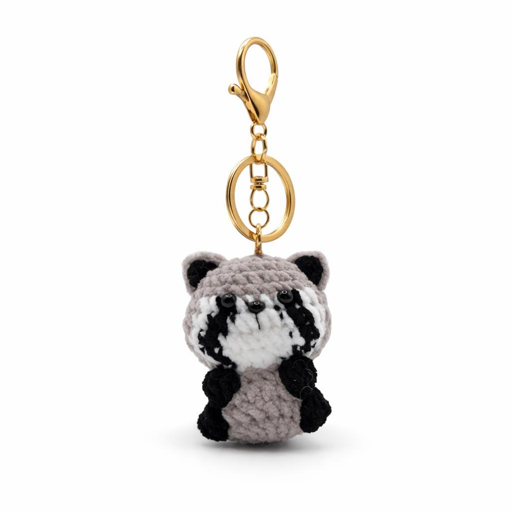 Raccoon Crochet Keychain Bag Charm