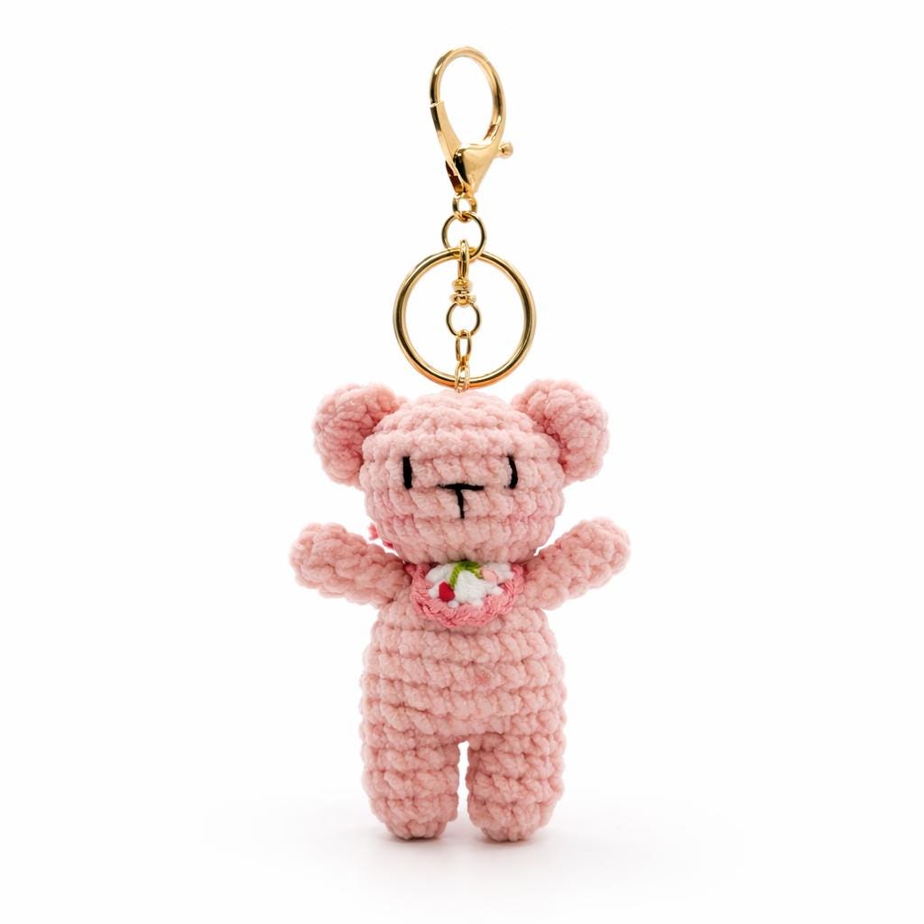 Bib Teddy Bear Crochet Keychain Bag Charm